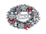 Xmas Wreath for Front Door 15.7 Inch Snow Flocked Artificial Xmas Wreath with Red Berries and Pine V1294-YM0901-240823HL01-1