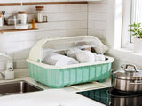 Dish Drying Rack with Cover - 2-Tier Kitchen Counter Organizer with Drainboard, Utensil Holder & V1366-AZ2-W-16532