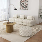 Bouclé White Ottoman-Round V264-OTM-802V-WHE