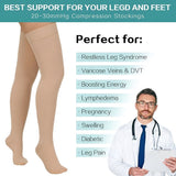 2 Pairs Compression Stockings for Women & Men, 20-30mmHg Thigh High Compression Socks, Closed Toe V1369-AZ3-W-10829