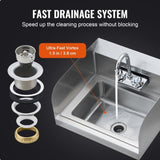 VEVOR Commercial Sink with Faucet and Side Splash, NSF Stainless Steel Sink for Washing, Small V952-SYXSPYDSB14104S2GV0