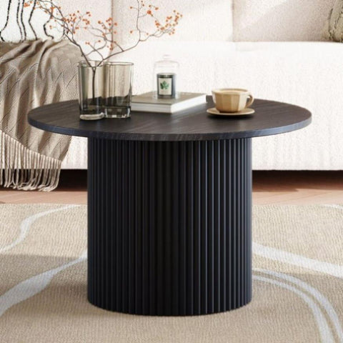 Luxe Black Ribbed Texture Wooden Coffee Table V264-TAB-723C-BLK-NA-1