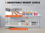 Stainless Steel Prep Table, 30 x 72 x 34 Inch, Heavy Duty Metal Worktable with 3 Adjustable Height V952-CFBXGGZTLCWJS66RVV0