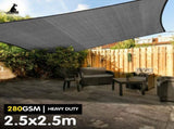 Wallaroo 2.5 x 2.5 Shade Sail 280GSM Outdoor Sun Shade Canopy Grey Square Cloth GYSS-280-25X25