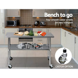 Cefito 1219x610mm Stainless Steel Kitchen Bench with Wheels 430 SSKB-430S-WHEEL-48