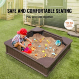 Sandbox with Cover, 48.6x48.6x12.4 in Square Sand Box, HDPE Sand Pit with 4 Corner Seating and V952-SXSLFXJCK000BU65WV0