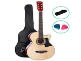 Alpha 38 Inch Acoustic Guitar Wooden Body Steel String Full Size Cutaway Wood GUITAR-D-38-NAT