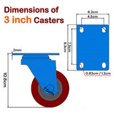 4x 3 inch Heavy Duty 2x Fixed + 2x Swivel Casters Load 300kg Castor Caster Wheels Swivel Casters V324-4X-3IN-WR-WHEEL