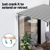 Instahut Retractable Folding Arm Awning Manual Sunshade 4Mx3M Grey White AWN-B-ARM-40X30-GRWH