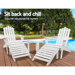 Gardeon 5PC Adirondack Outdoor Table and Chairs Wooden Sun Lounge Patio Furniture White FF-BEACH-UF-5SET-AB