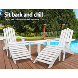 Gardeon 5PC Adirondack Outdoor Table and Chairs Wooden Sun Lounge Patio Furniture White FF-BEACH-UF-5SET-AB