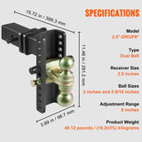 Adjustable Trailer Hitch, 203.2 mm Drop & 165.1 mm Rise Hitch Ball Mount with 63.5 mm Receiver, V952-SQTQJTCB2522I0FA2V0