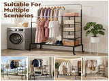 Artiss Clothes Rack Double Rod Airer Rail Coat Stand Hanger Storage Shelf HANGER-E-01-4T-SIBK