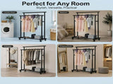 CARLA HOME Double Rod Clothes Rack with Wheels, Metal, Portable Wardrobe Rack V178-36543