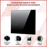 Toughened 90cm x 75cm Black Glass Kitchen Splashback V63-800207