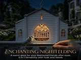 Church-Shaped Metal Bird Feeder with Solar Light, Hanging Outdoor Feeder with Weatherproof Design, V1366-AZ2-W-27013