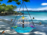 Solar Cascade Hanging Bird Bath Fountain, Hummingbird Water Fountain with Solar Pump Glass Bowl for V1189-LC-RY-00434