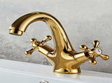 Set of 100 retro two-handle basin taps, in vintage antique brass, with cross handle, elegant design V1188-MS-313-0483