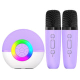 Portable Karaoke Microphone Machine Mini Bluetooth Speaker with 2 Wireless Mics Purple V1263-JX-6981-3