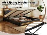 Artiss Queen Bed Frame with Gas Lift Storage LED Lights Charging Station Headboard with Open Shelf BFRAME-I-POLA-Q-BK-ABC
