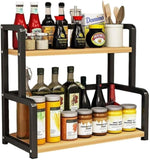 CARLA HOME 2-Tier Wooden Kitchen Countertop Spice Rack for Storage of Condiments, Oils, Jars & V178-36219
