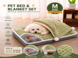 2-piece M size Green Pet Winter Comfort Bundle 55*45cm Plush Pet Blanket and 50*35cm Thickened Pet V888-ELOSUNG53278