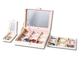 White Luxury Quilted Jewelry Storage Box with Mirror and Multi-Layer Compartments V888-ELOSUNG15441