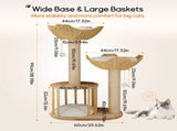 Large Cat Scratching Post Tree Tower with Baskets and Cubby Cave in Natural Wood & White, 60x40x99cm V178-59360