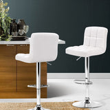 Artiss 2x Bar Stools Leather Gas Lift w/Armrest White BA-K-1055A-WHX2