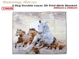 Running Horses 750gsm 3.5kg Double Layer 3D Print Faux Mink Blanket Queen V442-YTL-BLANKET-750GSMHORSES-GREY-QS