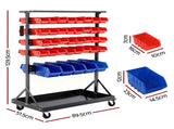 Giantz 74 Bins Storage Rack Double Sided Mobile Garage Workshop Tools Organizer BIN-RACK-78-AB