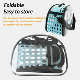 Blue Foldable Breathable Pet Carrier with Panoramic Window & Strap - EVA & Lychee Leather Crossbody V888-ELOSUNG45410
