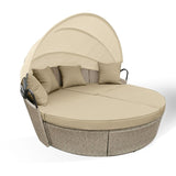 LONDON RATTAN 3pc Day Bed Round Lounge Outdoor Furniture, Beige Wicker and Canopy V219-OTDOSLLRDB4A