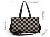 Stylish Black Khaki Checkerboard Tote Bag Large Capacity Womens Shoulder Handbag for Work & Daily V1105-YABB-06
