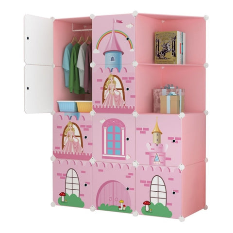 SOGA 10 Cubes Pink Castle Print Portable Wardrobe Divide-Grid Modular Storage Organiser Foldable WROBE3526