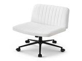 Artiss Criss Cross Chair with Wheels Wide Cross Legged Office Desk Vanity Chair PU Leather, Armless OCHAIR-L-2016-WH