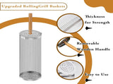 Rolling Grill Basket Set with Removable Wooden Handle 304 Stainless Steel BBQ Rotating Cage for V1107-CS-SKL