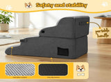 i.Pet Dog Stairs and Bed 2-in-1 Sofa Car Foam Non-Slip Washable Pet Stairs Indoor Grey FDR-D-FOAM-4T-2IN1-GR