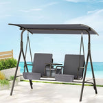 Gardeon Outdoor Swing Chair Garden Chair Canopy Cup Holder 2 Seater Grey GSC-NFS-2S-CUP-GR