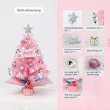 45cm Pink Mini Christmas Tree Natural Log Base, Pink & Blue Wrapped Design, Star Topper, Letter V1232-FSSDS-001