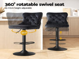 Artiss 1x Velvet Bar Stool Adjustable Height Nailhead Trim Kitchen Counter Stool BA-K-1105-BK