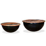 Coffee Table Set 2 Pieces Solid Reclaimed Wood Black Bowl Shape 43_245257