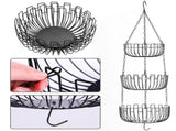 Heavy Duty - 3 Tier Hanging Kitchen Black Fruit Basket V1192-AZ-W-18140
