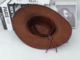 Rustic Western Cowboy Hat - Distressed Faux Leather Look Wide Brim Outback Sun Hat with Bull Head V888-ELOSUNG44329