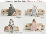 Ramesses Faux Fur Hooded Robe Grey White Stripe V442-KIT-BATHROBE-HOODED-GREYSTRIPE-SH