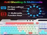 104 Keys Wireless Gaming Keyboard Mouse SetMouse Pad, RGB LED Backlit PC/Laptop White-RGB V201-W11043639