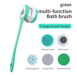 Green Electric Bath Brush & Multi-Functional Massager - Long Handle Waterproof Body Cleansing Tool V888-ELOSUNG13452