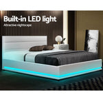 Artiss Bed Frame Double Size LED Gas Lift White LUMI BFRAME-E-LUMI-D-WH-ABC