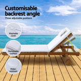 Gardeon 2x Sun Lounge Wooden Lounger Outdoor Furniture Day Bed Wheel Patio White ODF-B-LOUNGE-WHEEL-WHX2