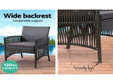 Gardeon 4PCS Outdoor Sofa Set with Storage Cover Wicker Harp Chair Table Grey ODF-RATTAN-HARP-GE-AB-COVER